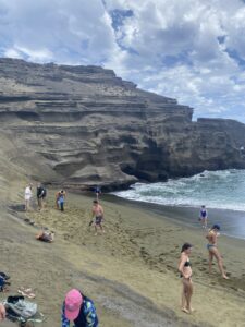 Side view of the rocket ship esk rock at the green sand beaches
