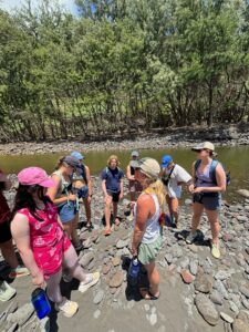 The class studying rocks and sand in Polou Valley