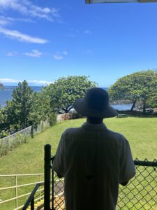 Mac Malambri enjoying a scenic view at lunch in Kohala